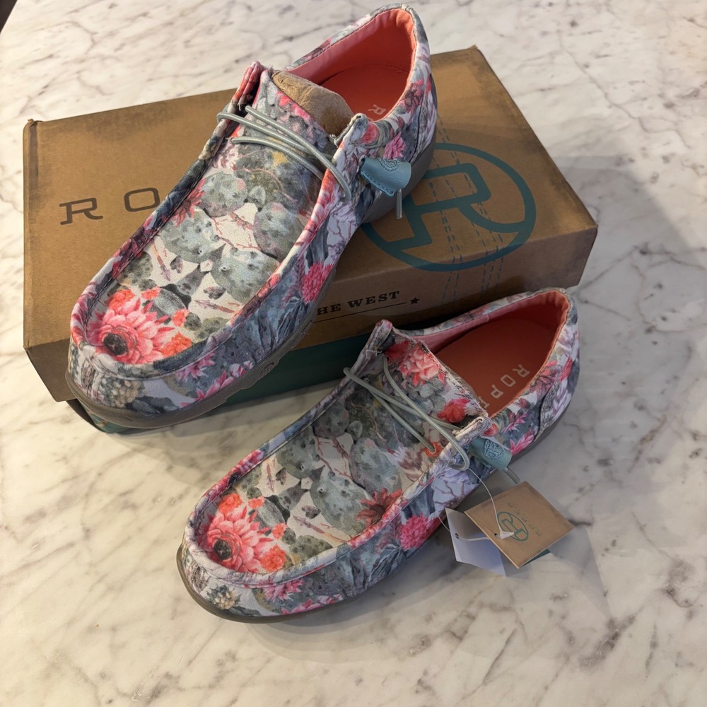 New In Box Western Roper Chillin Cactus GreenFloral Driving Mocs Womens 8 Chukka